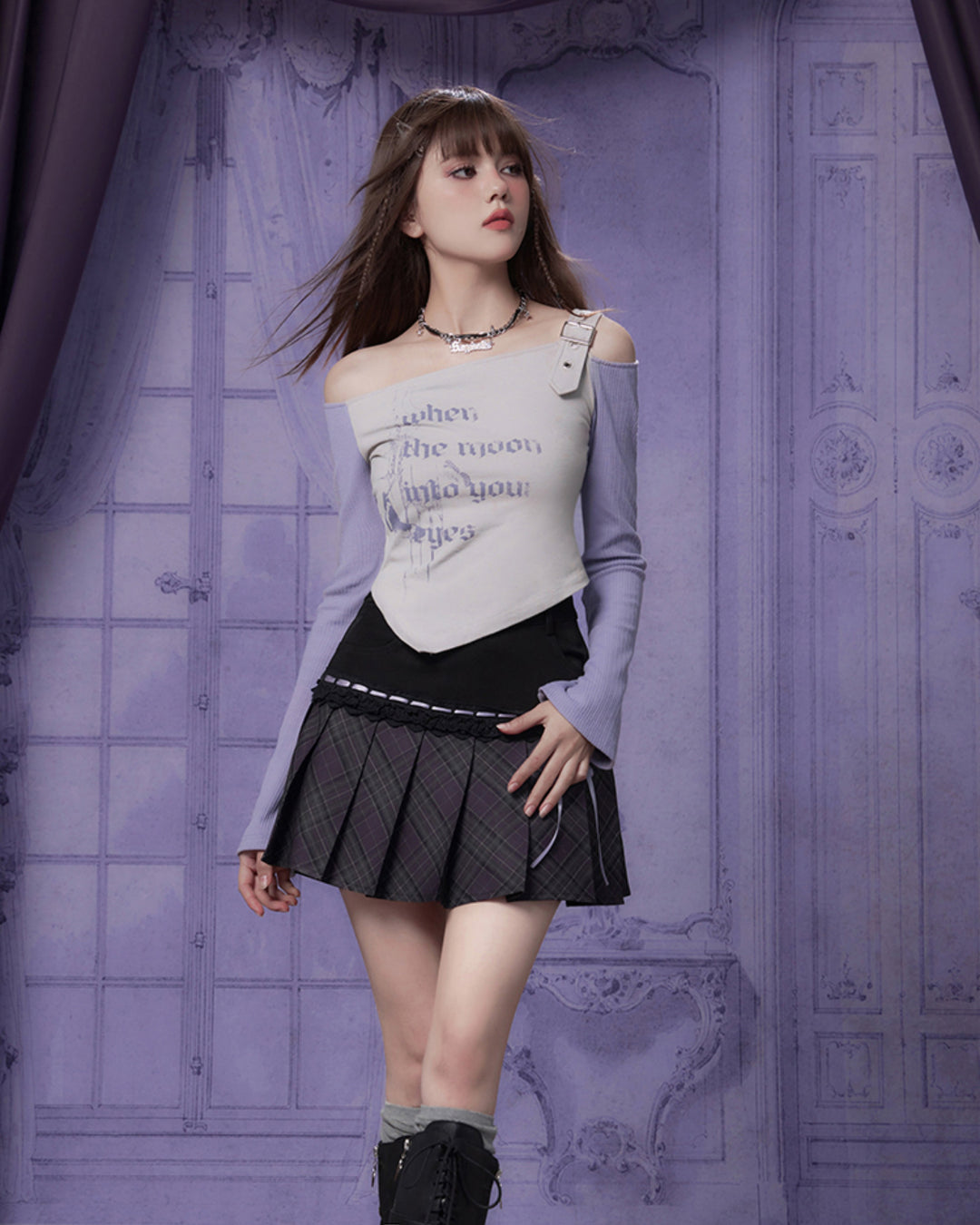 Purple slim-fit short-length long-sleeve top