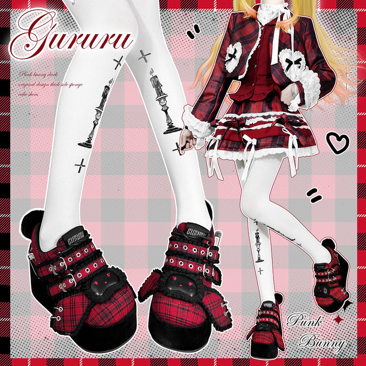 Harajuku Red plaid Platform shoes