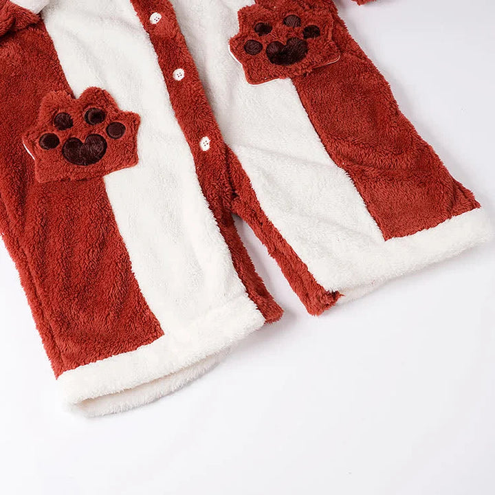 Cute Cartoon Fox Plush Hooded Pajamas Set