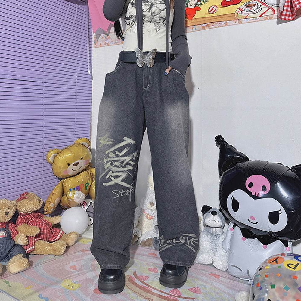 Japanese Kanji Black Gradient Jeans