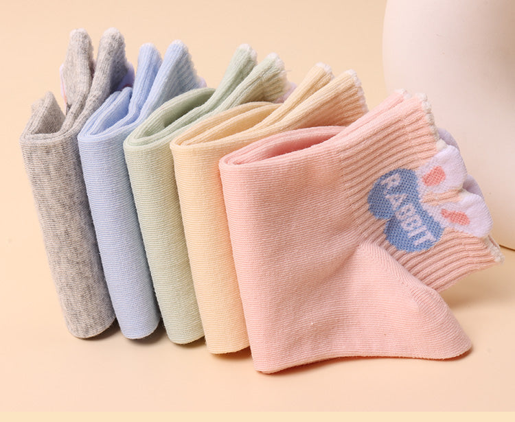 Cute Bunny Spring/Summer Short Tube Cotton Socks 5 Pairs/Set