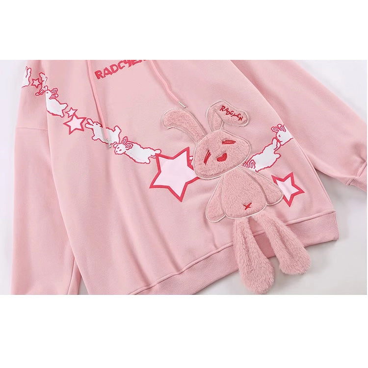 Japanese style rabbit stars loose fleece sweatshirt