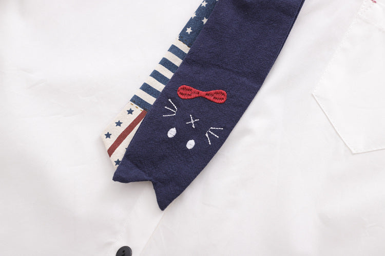 Cute Cat Tie Long Sleeve Shirt