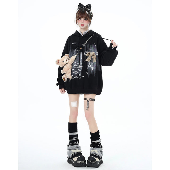 Bow Graffiti Loose Hoodie