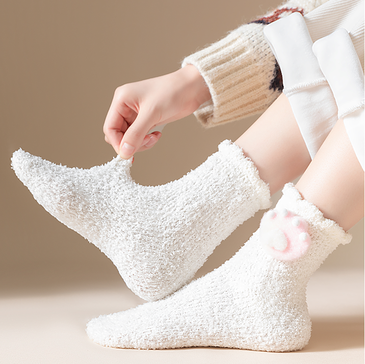 Cute Cat Claw Coral Fleece Thickened Autumn/Winter Socks