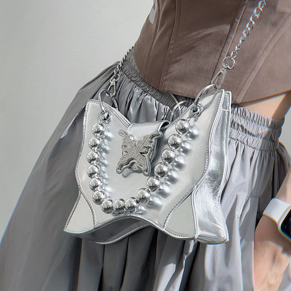 Butterfly Metal Chain Silver Crossbody Bag