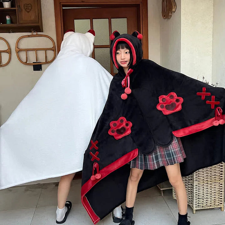 Cartoon Fox Plush Wearable Hooded Blanket