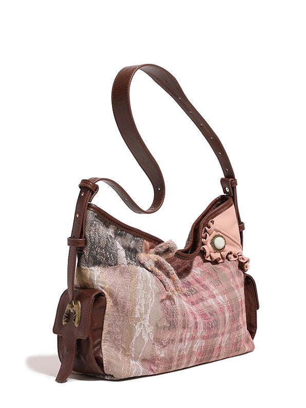 Vintage Plaid Lace Tote Bag