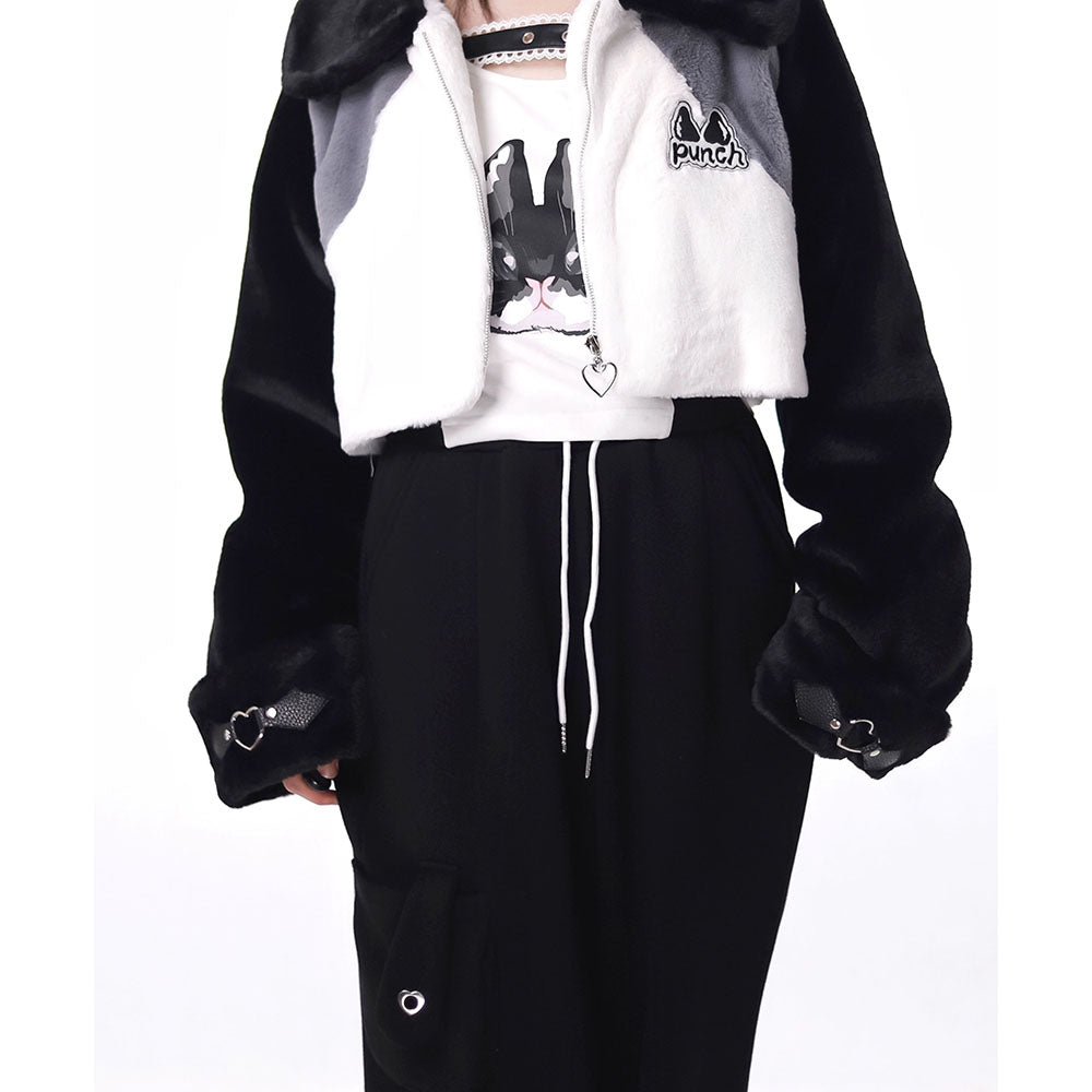 Kitty Pattern Coat Top Fleece Straight Leg Pants Hoodie