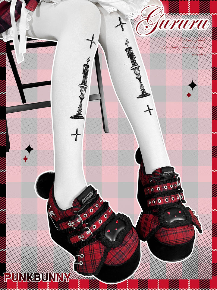 Harajuku Red plaid Platform shoes