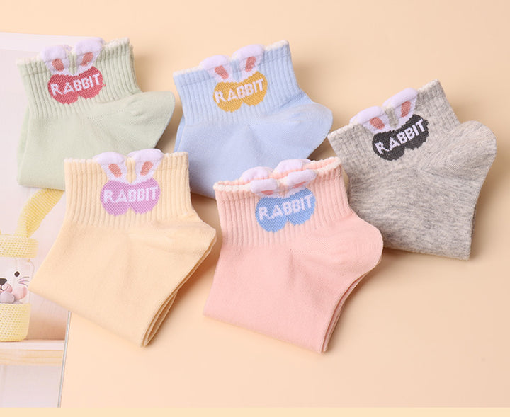 Cute Bunny Spring/Summer Short Tube Cotton Socks 5 Pairs/Set