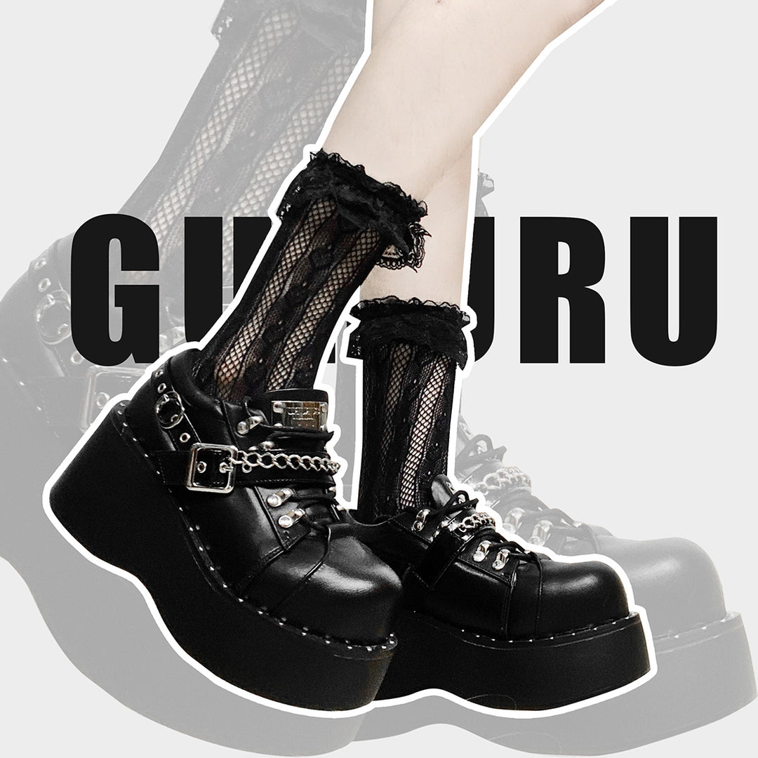 Gothic Lolita Black Gray Platform Shoes