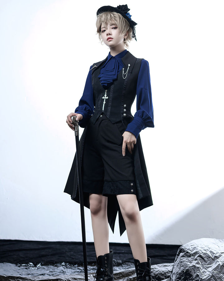 Blue Lolita Medieval-inspired Bishop Jabot Sleeve Shirt