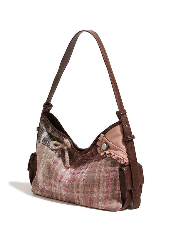Vintage Plaid Lace Tote Bag
