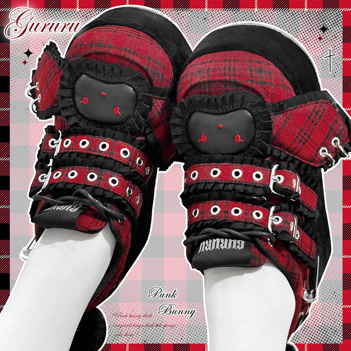 Harajuku Red plaid Platform shoes