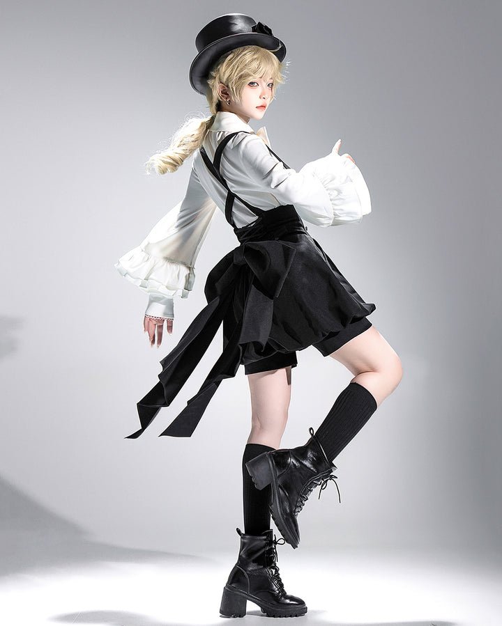 Elegant White Bow Blouse with Ruffle Sleeves