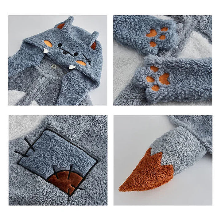 Cartoon Wolf Sheep Plush Wearable Hooded Blanket