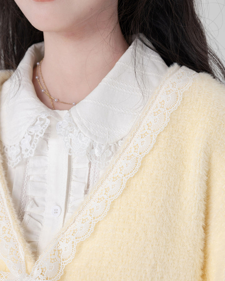 Yellow / Purple Fluffy Mink Wool Cardigan Sweater