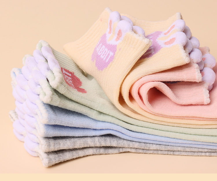 Cute Bunny Spring/Summer Short Tube Cotton Socks 5 Pairs/Set