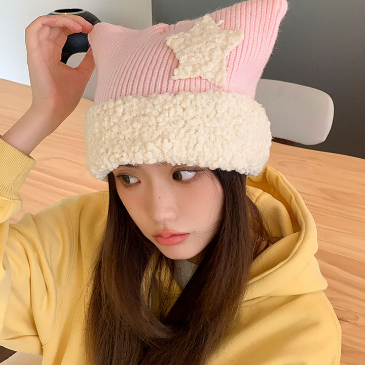 Cat Ears Star Knitted Hat