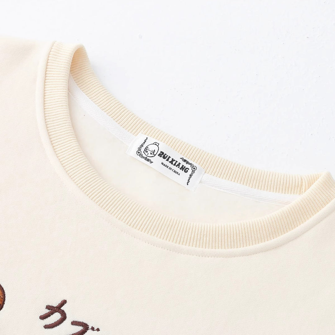 Cartoon Bear Round Neck Thick Hoodie