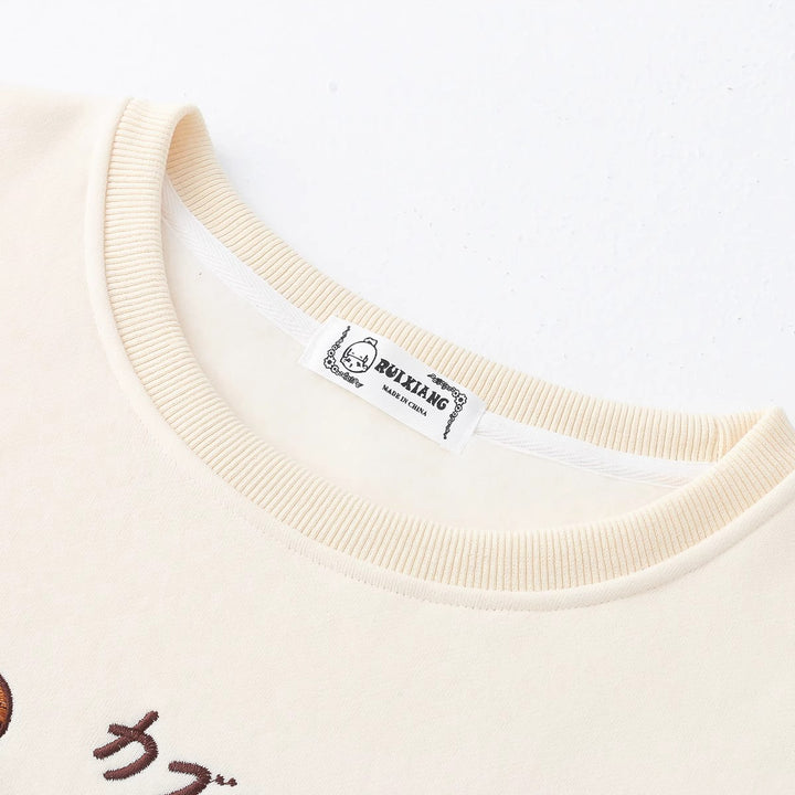 Cartoon Bear Round Neck Thick Hoodie