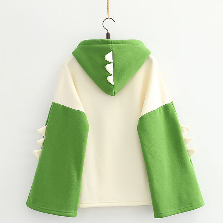 Dinosaur Japanese Letter Print Warm Hoodie