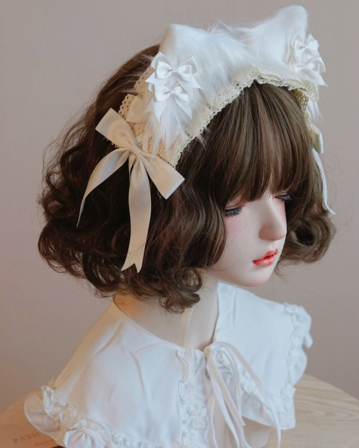 Japanese White Cat Ear Bow Headband
