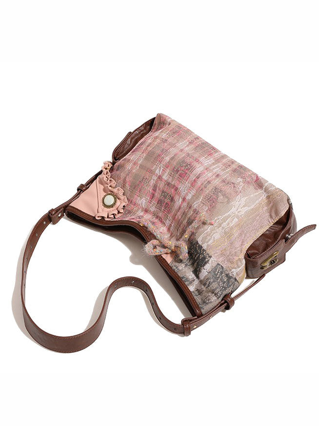 Vintage Plaid Lace Tote Bag