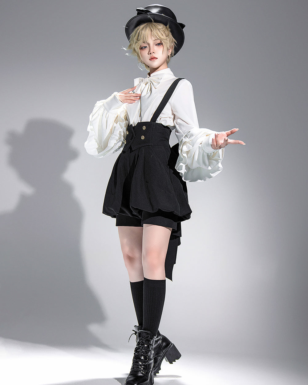 Elegant White Bow Blouse with Ruffle Sleeves