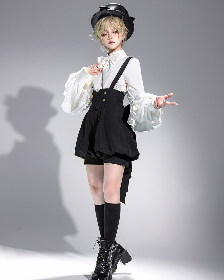 Elegant White Bow Blouse with Ruffle Sleeves