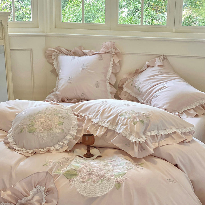 Rose Embroidery Lace Cotton Bedding Set