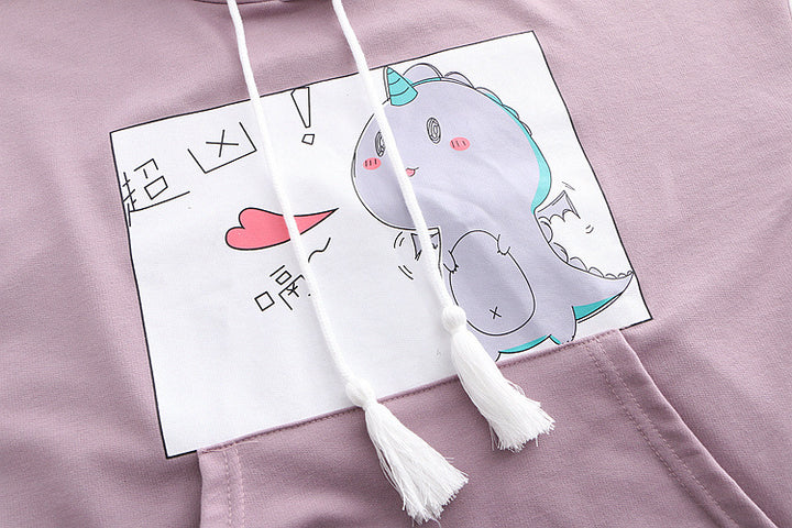 Adorable Cartoon Dinosaur Heart Hoodie T-Shirt