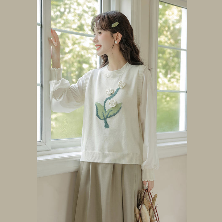 Lily of the valley Embroidered Autumn Winter Sweater