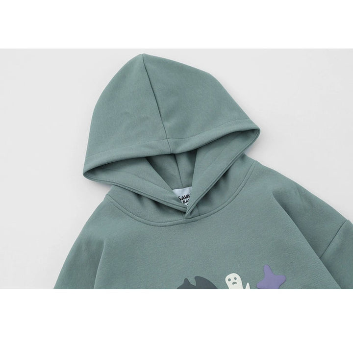 Vintage Bat Ghost Letter Print Hoodie with Pockets