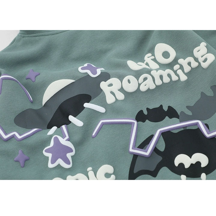 Vintage Bat Ghost Letter Print Hoodie with Pockets