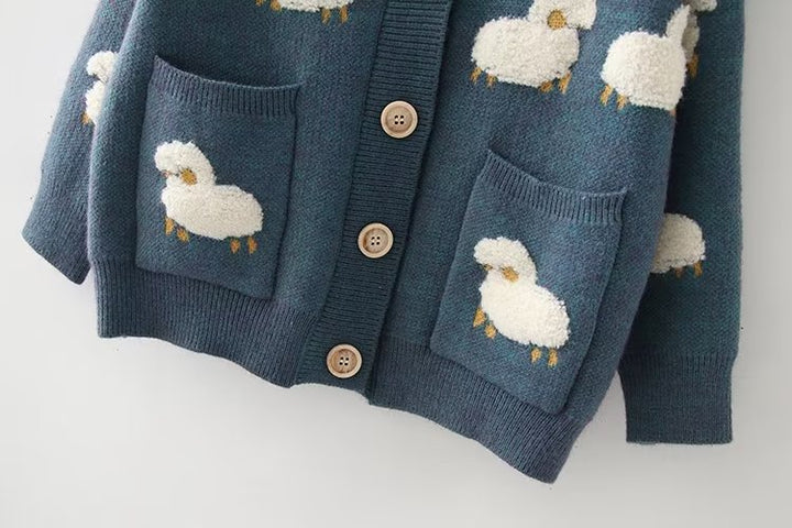 Cute Sheep Loose Fit Knit Sweater Cardigan