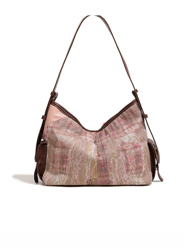 Vintage Plaid Lace Tote Bag