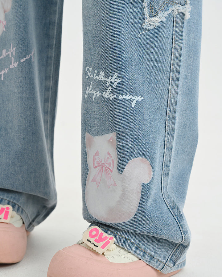 Cute Kitten Printed Jeans