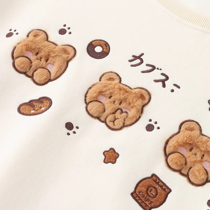 Cartoon Bear Round Neck Thick Hoodie