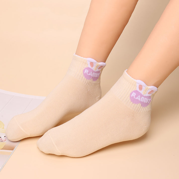 Cute Bunny Spring/Summer Short Tube Cotton Socks 5 Pairs/Set