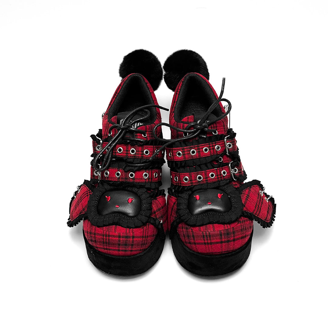 Harajuku Red plaid Platform shoes