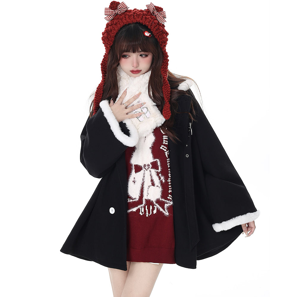 Christmas Style Black Red Lantern Sleeve Sweater