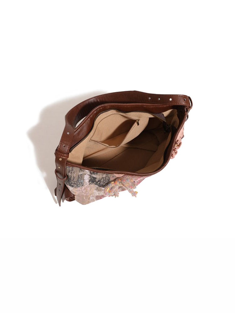 Vintage Plaid Lace Tote Bag