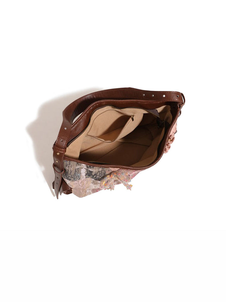 Vintage Plaid Lace Tote Bag