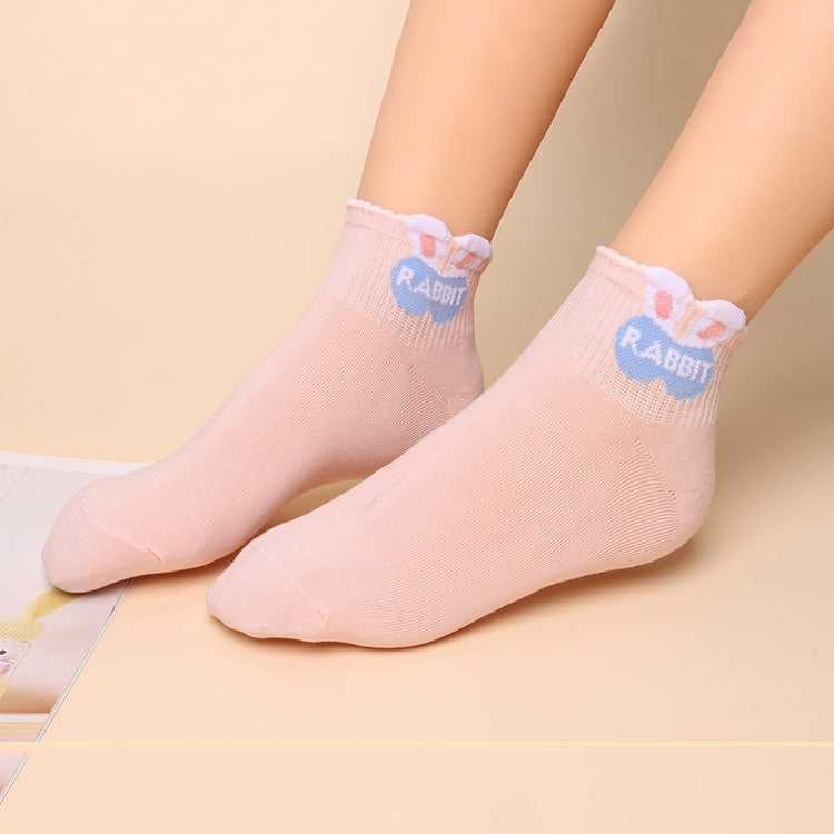 Cute Bunny Spring/Summer Short Tube Cotton Socks 5 Pairs/Set