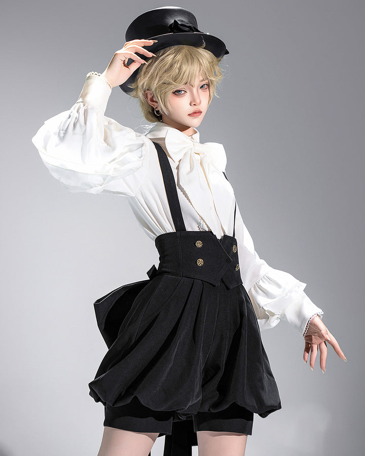 Elegant White Bow Blouse with Ruffle Sleeves