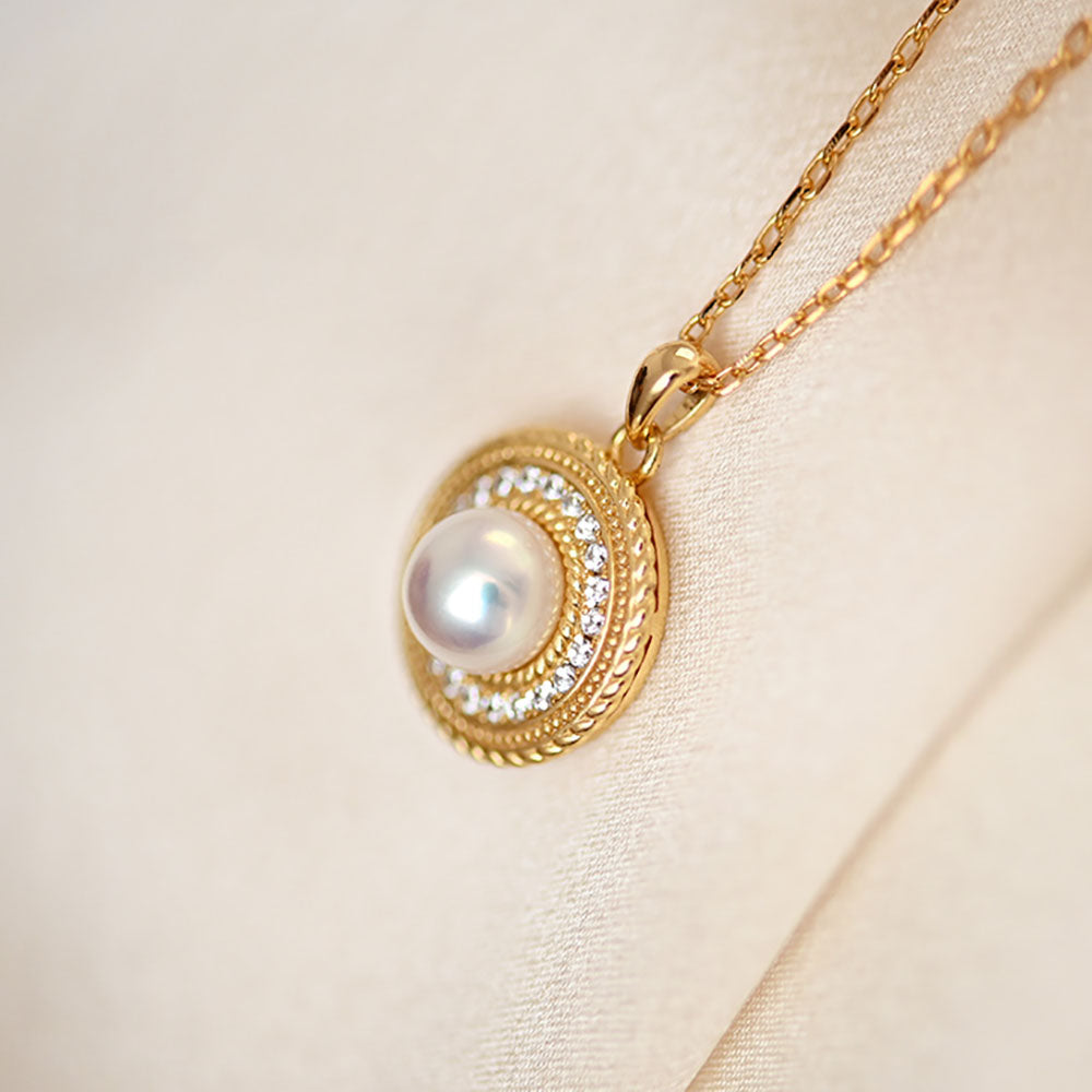 French Vintage Pearl Silver Round Pendant Necklace