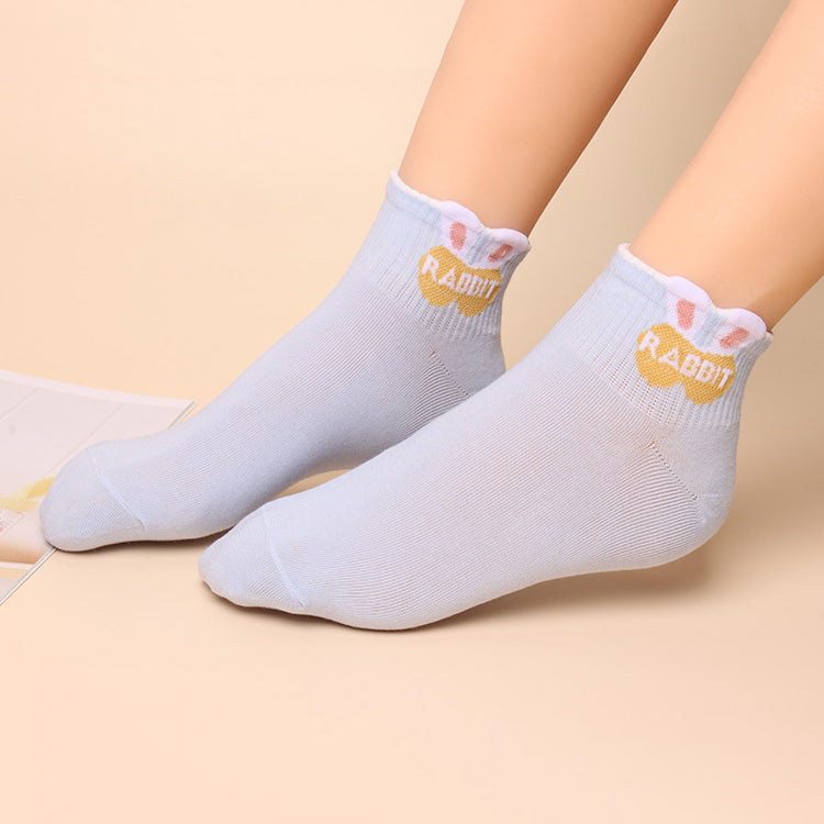 Cute Bunny Spring/Summer Short Tube Cotton Socks 5 Pairs/Set