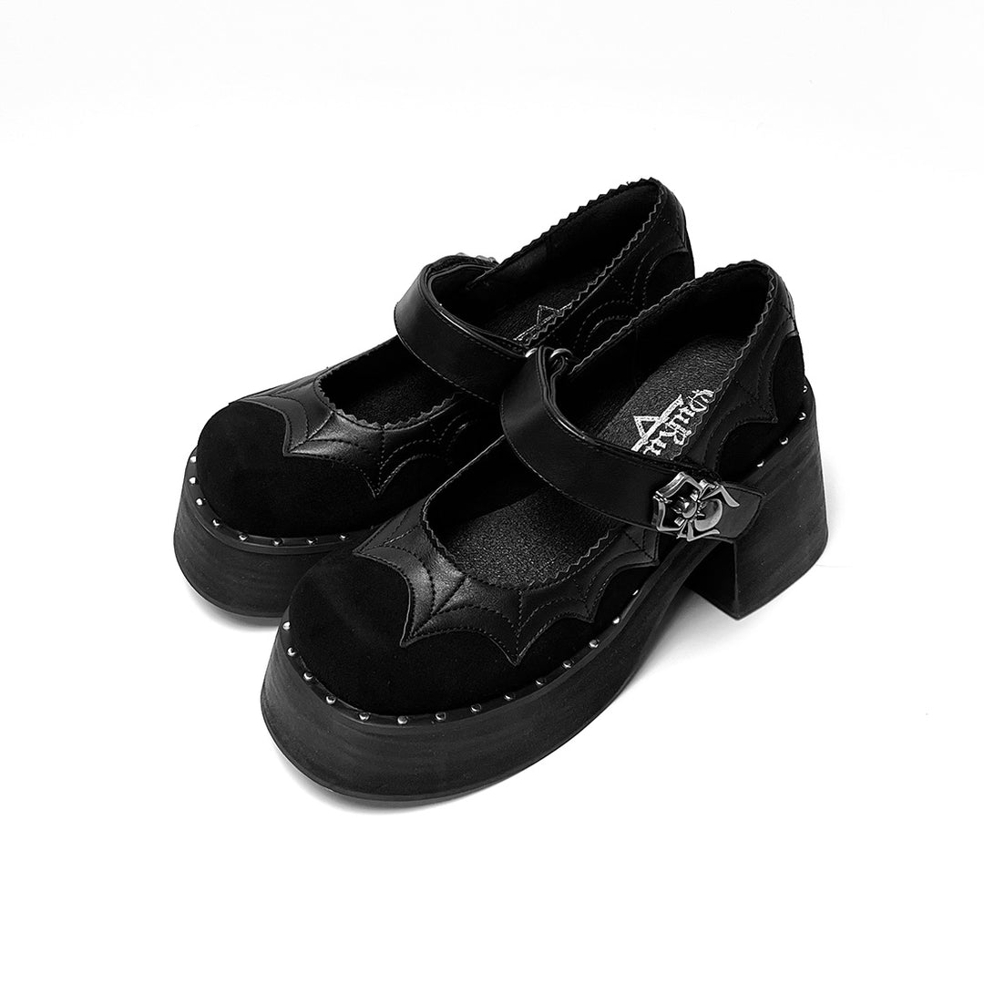 Spider-themed Gothic Black Mary Jane Shoes